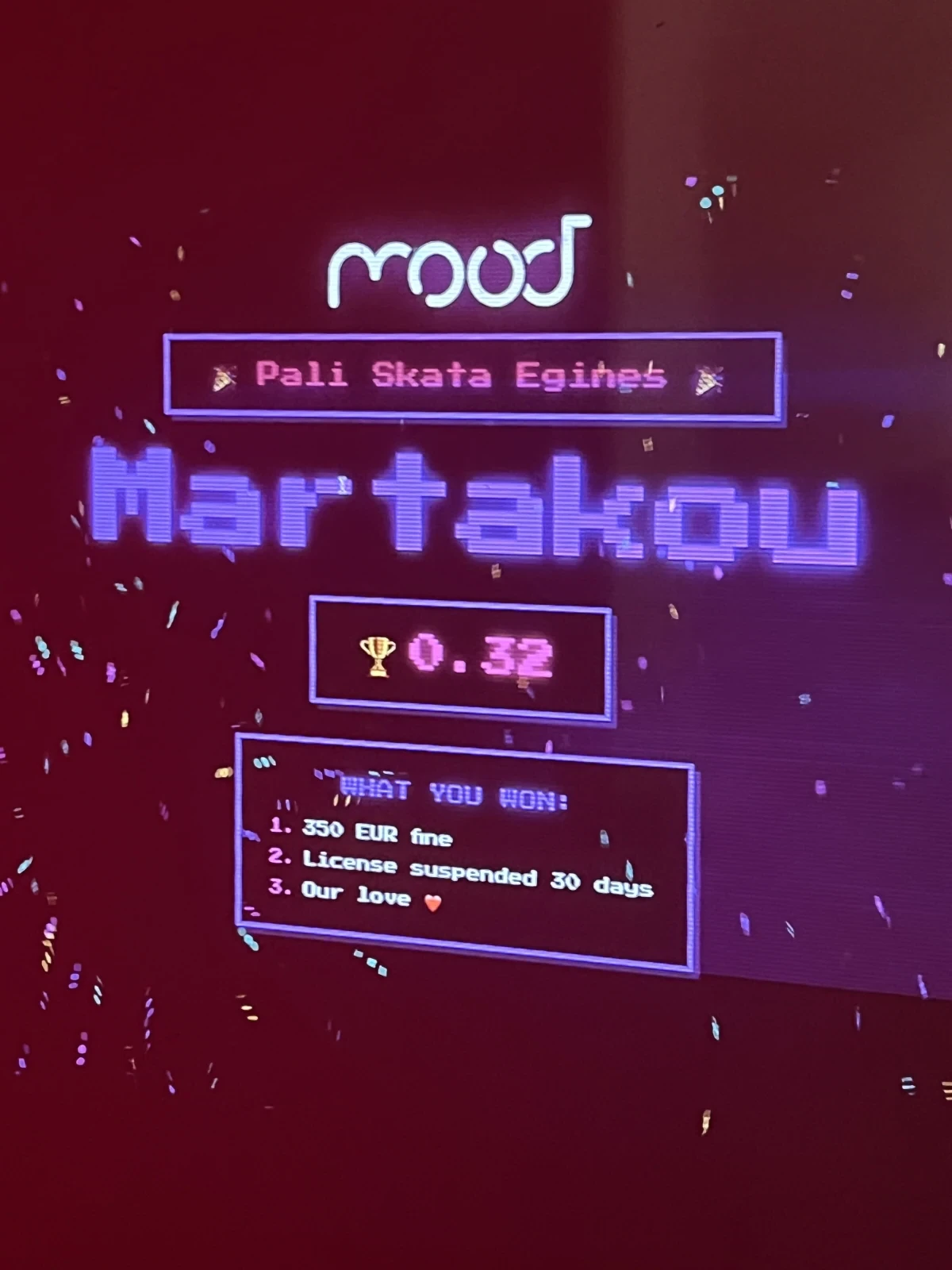 The results screen at the Mood event activation.